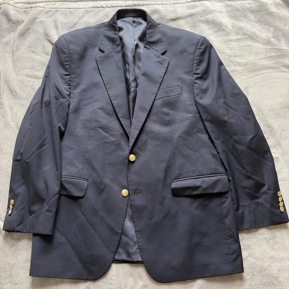 Chaps Ralph Lauren 46L Navy Blue Gold Button 100% Wool Blazer Jacket Sport Coat